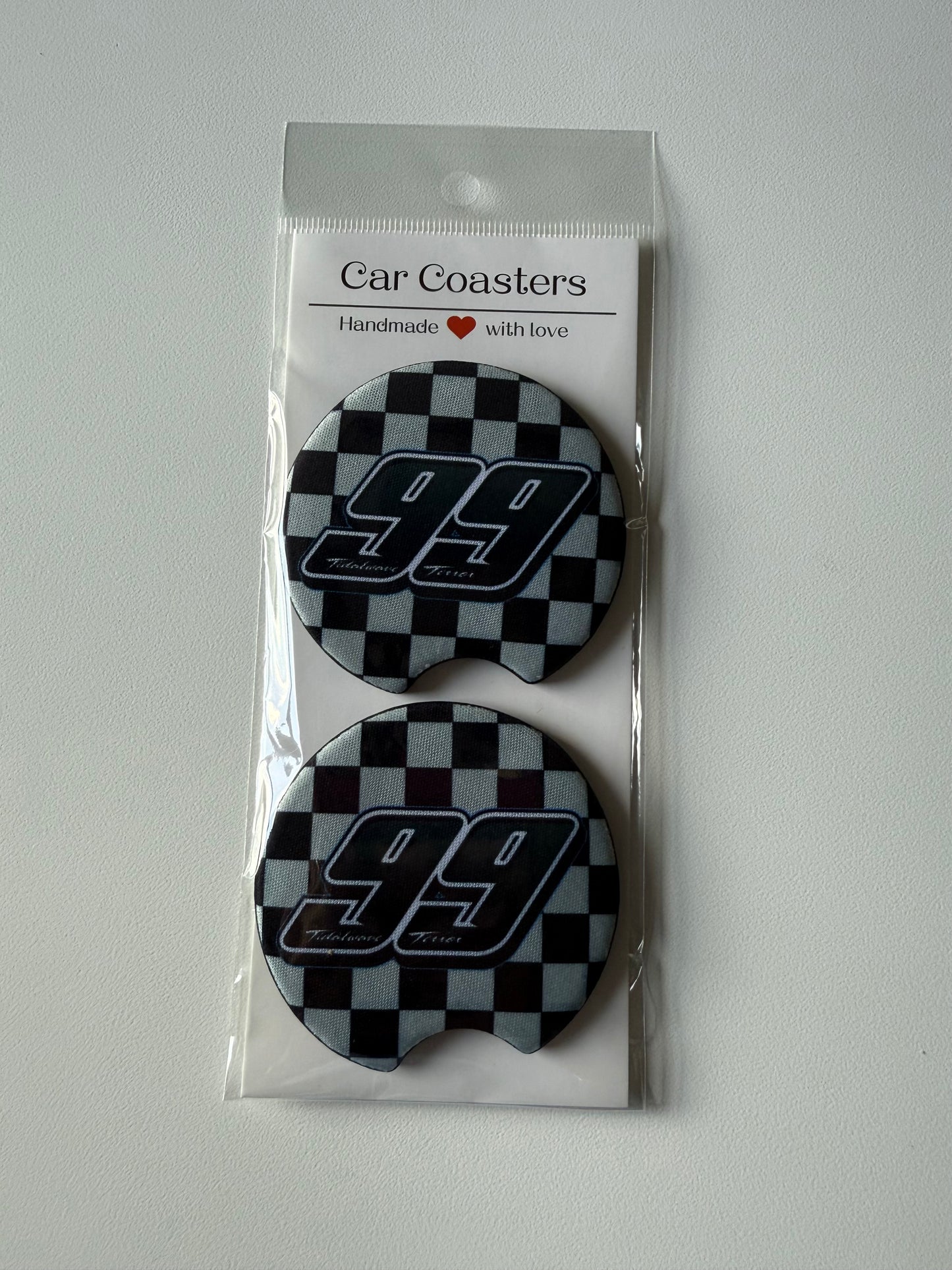 99 Car Coasters Gray Checkered