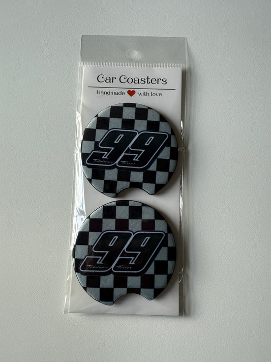 99 Car Coasters Gray Checkered
