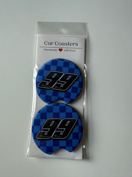 99 Car Coasters Blue Checkered